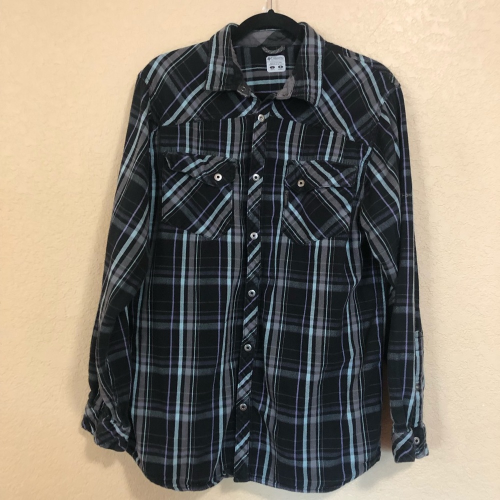 Columbia L Men’s Blue & Black Flannel Long Sleeve